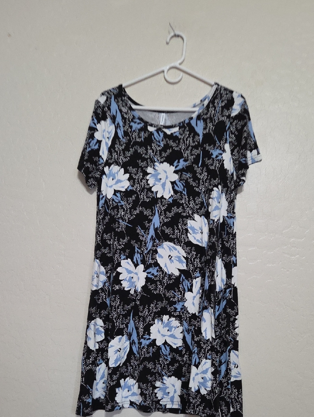 Black Floral Midi Dress with Light Blue Accents